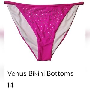 Venus Fushia Triangle Bikini Bottoms With Rhinestones. NWOT. Size 14